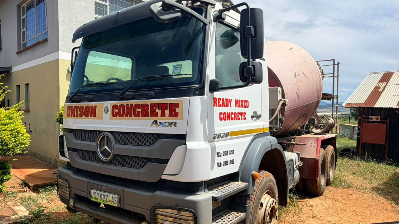 A mixer  truck, 2018 Mercedes- Benz 2628, will  be auctioned.